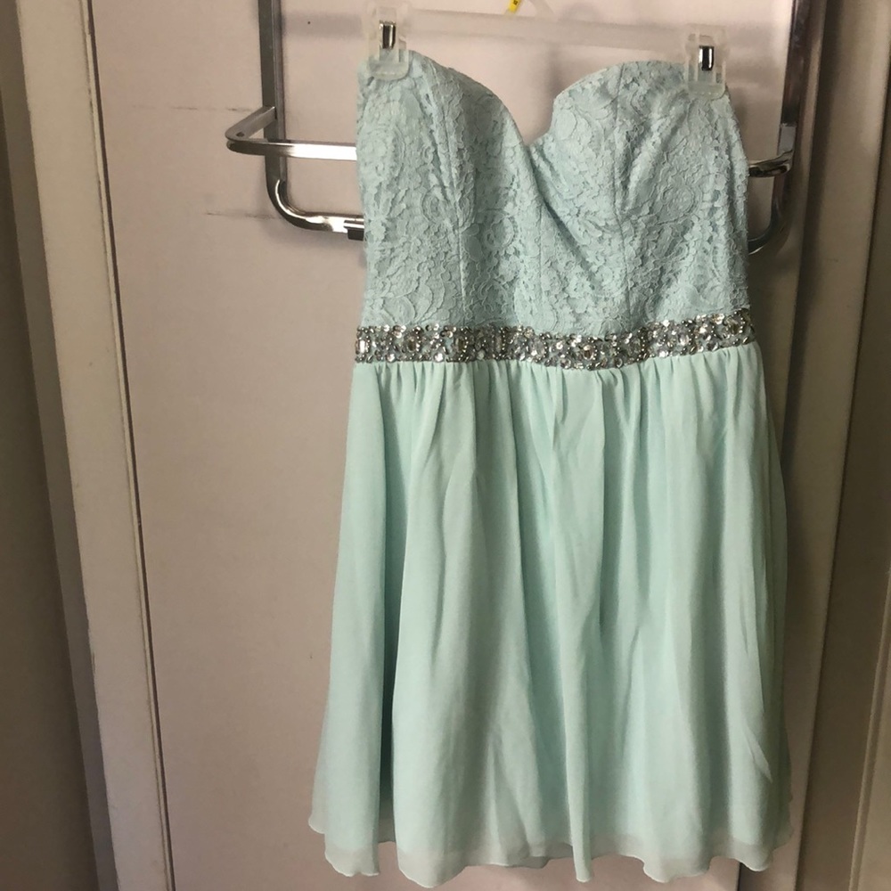 Teal Short chiffon lace dress